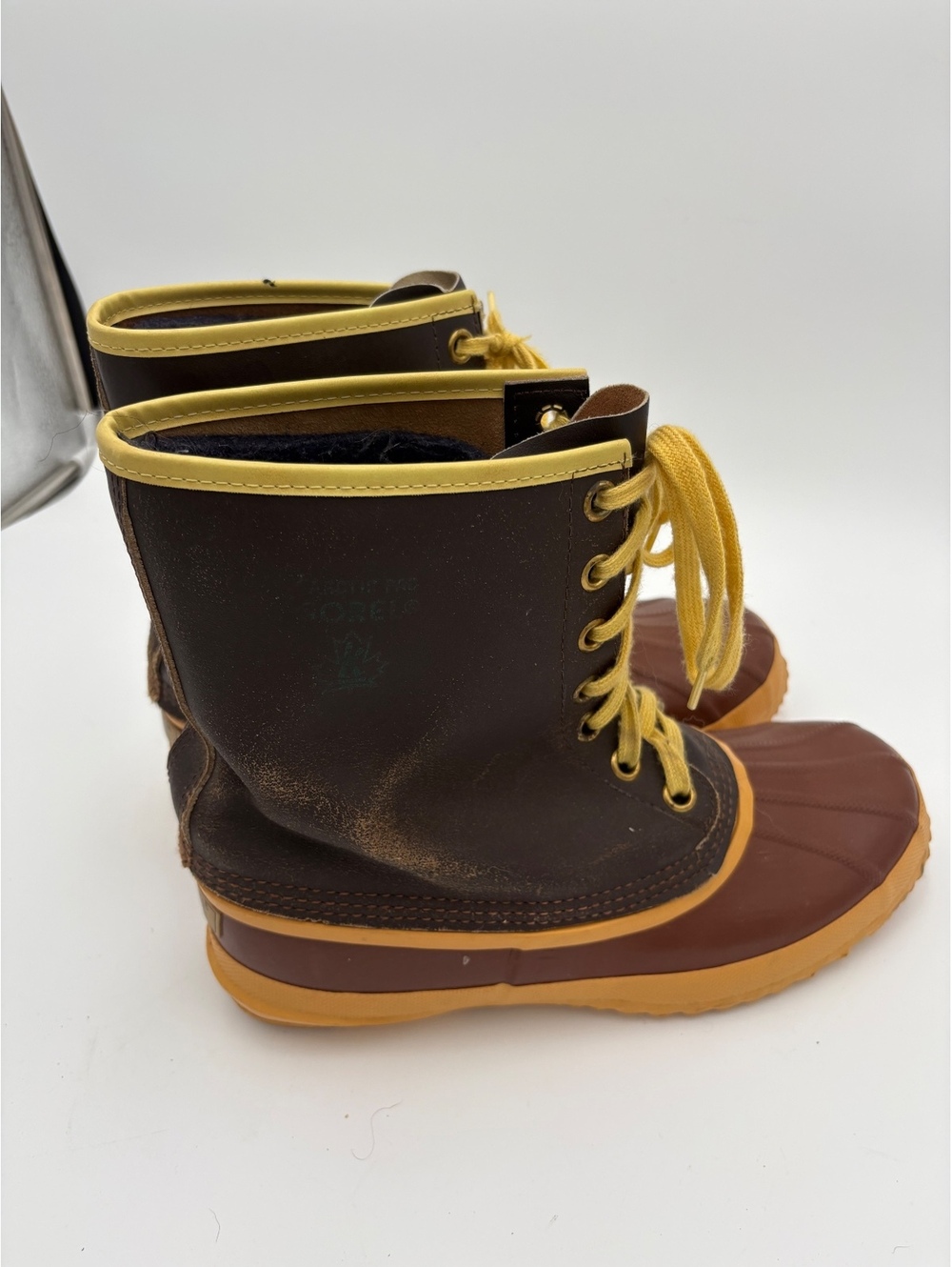 Sorel Arctic Pac Wool Lined Vintage Woman sz 10 Winter Boots Brown and Yellow - Picture 5 of 9